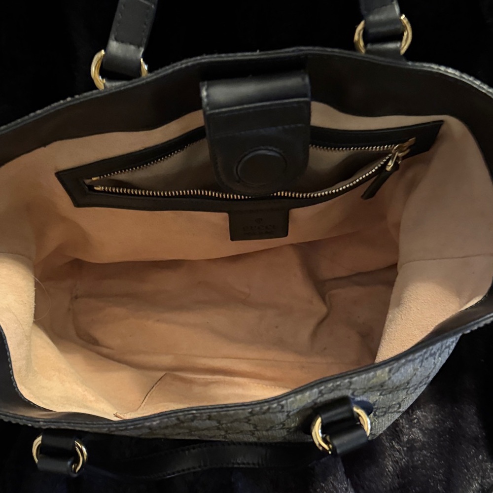 Gucci Black & Gold GG Bee Canvas Tote with Leather Handles - Picture 6 of 9